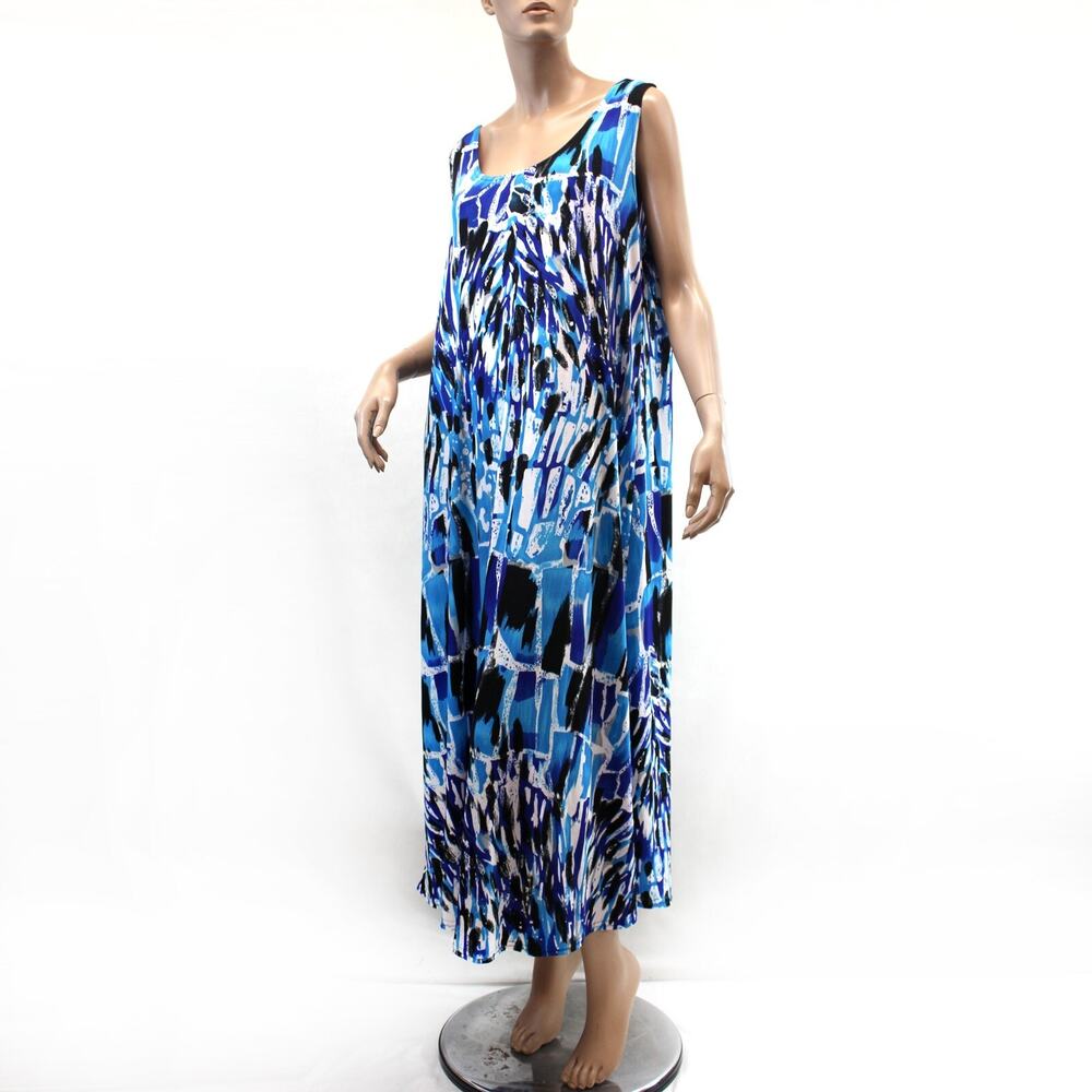 Jostar Slinky travelers abstract print sleeveless Summer Dress Medium